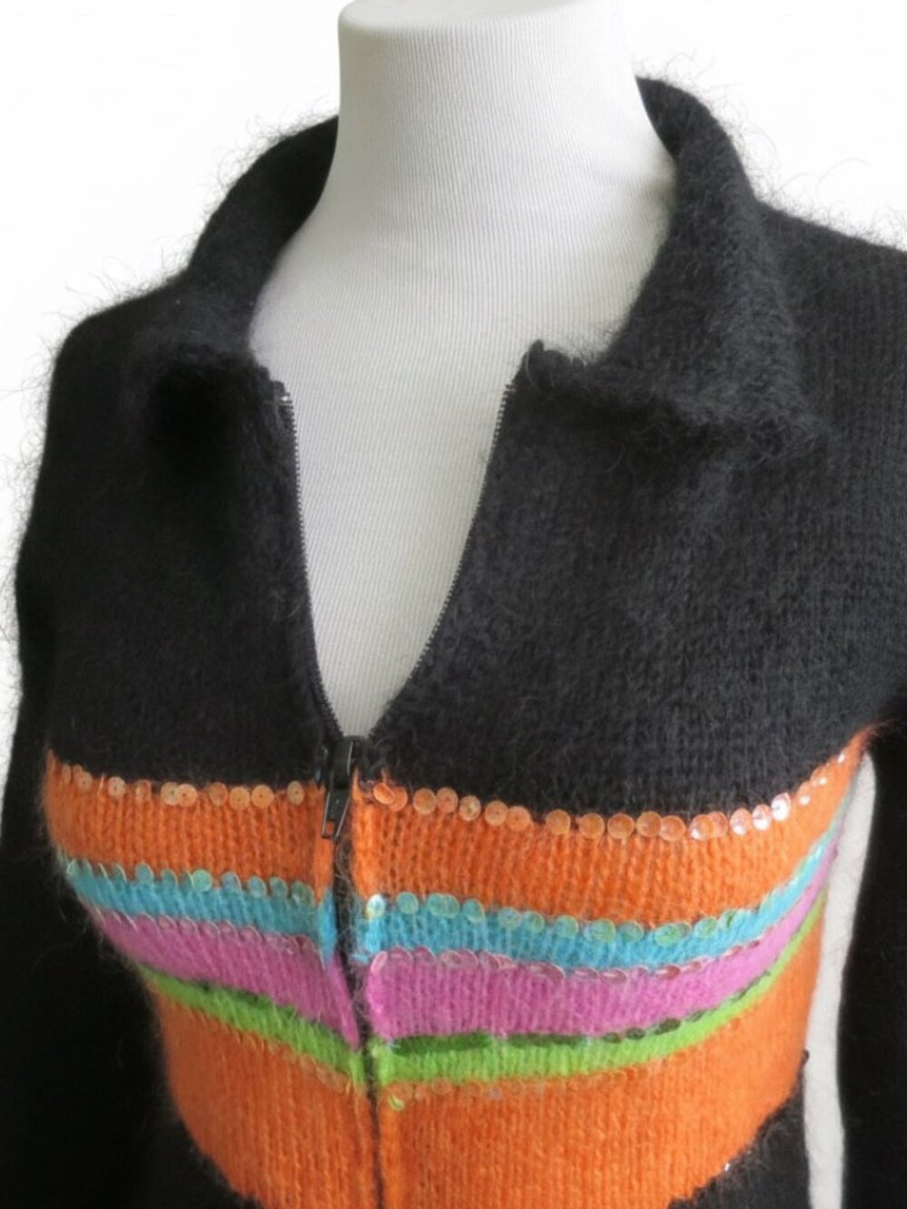 Y2K Cropped Striped Sequin Mohair Cardigan Sweater Size XS - Picture 3 of 12